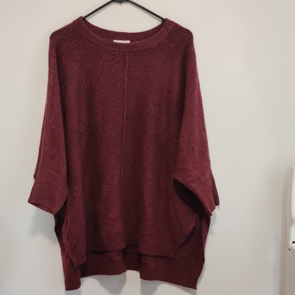LOFT | Burgundy Oversized Short Sleeve Batwing Sweater | Women's M - Picture 1 of 3